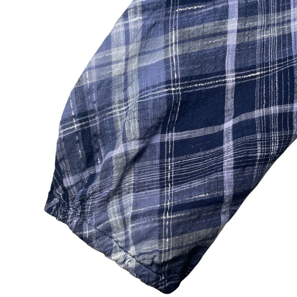 INC International Concepts Navy Plaid Off-Shoulder Blouse sz L - Picture 11 of 12